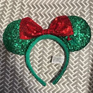 Disney Parks Green and Red Sequin Minnie Mouse Ears Headband